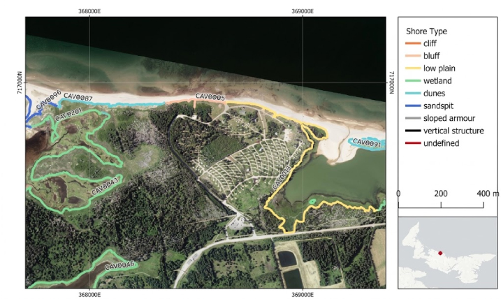 Example of shore type classification in the Cavendish National Park area