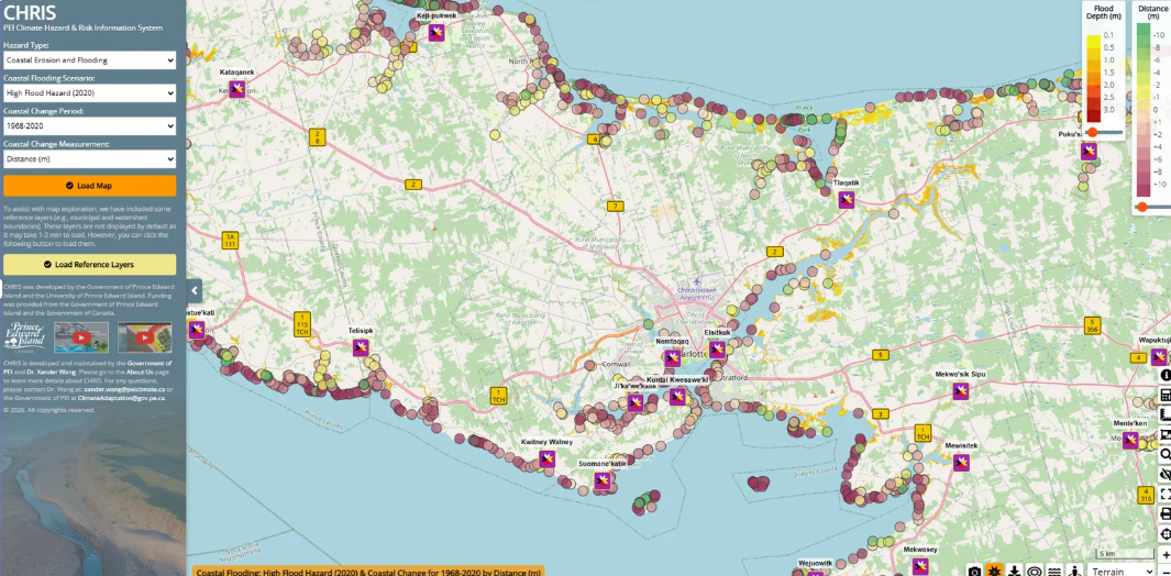 Screenshot of the CHRIS (PEI Climate Hazard & Risk Information System) interactive map